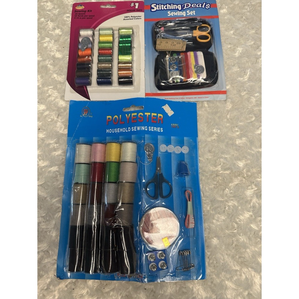 Lot Sewing Kit Stitching Deals Set + 100% Polyester Thread 24 Colors Needles,